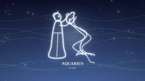 Aquarius drawn in lines of light in its element's sky