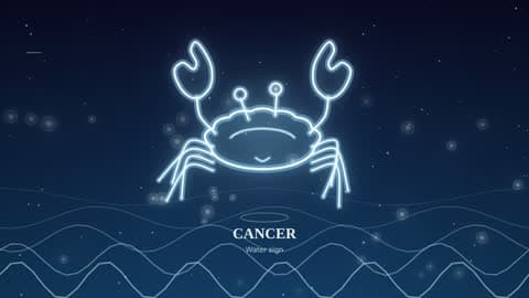 Cancer drawn in lines of light in its element's sky