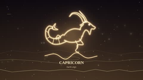 Capricorn drawn in lines of light in its element's sky