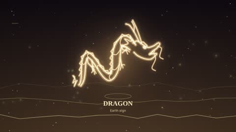 the dragon drawn in lines of light in its element's sky