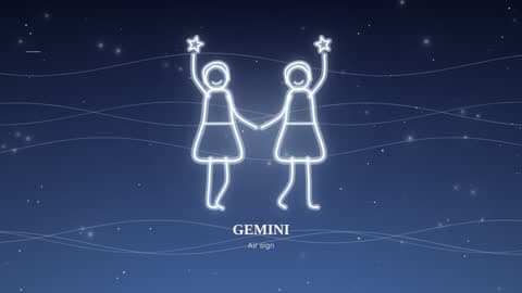 Gemini drawn in lines of light in its element's sky