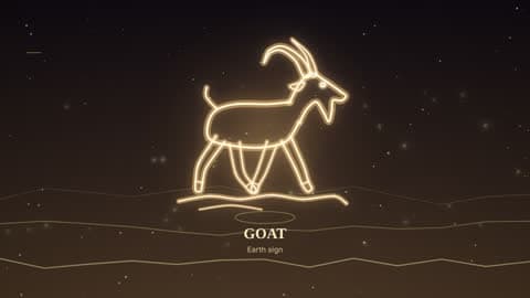 the goat drawn in lines of light in its element's sky