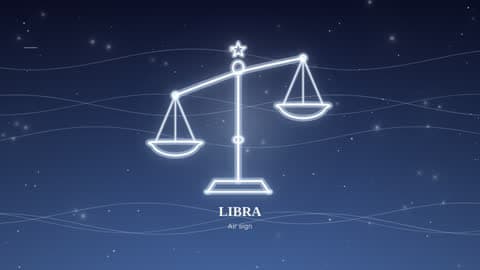 Libra drawn in lines of light in its element's sky
