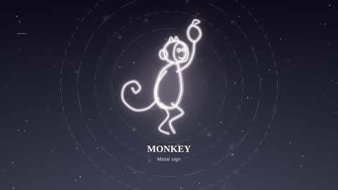 the monkey drawn in lines of light in its element's sky