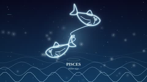 Pisces drawn in lines of light in its element's sky