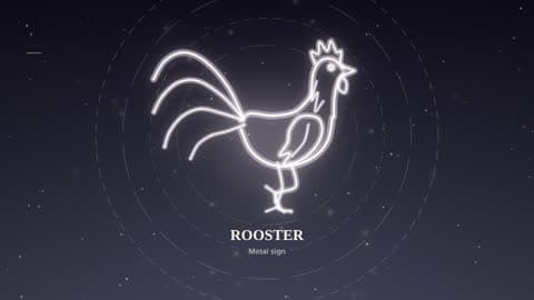 the rooster drawn in lines of light in its element's sky