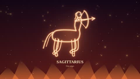 Sagittarius drawn in lines of light in its element's sky