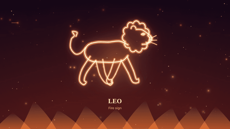 Leo drawn in lines of light in its element's sky