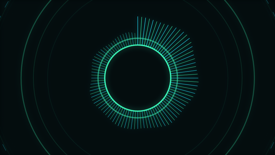 Short strokes arranged in a full circle around an empty centre, their lengths varying with frequency