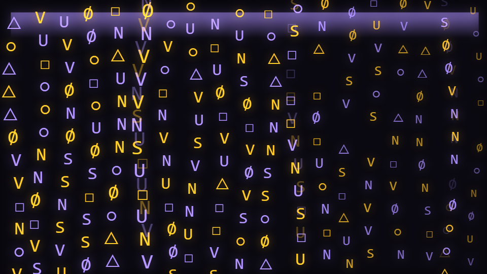A grid of monospaced symbols at varying brightness falling in columns down a dark frame