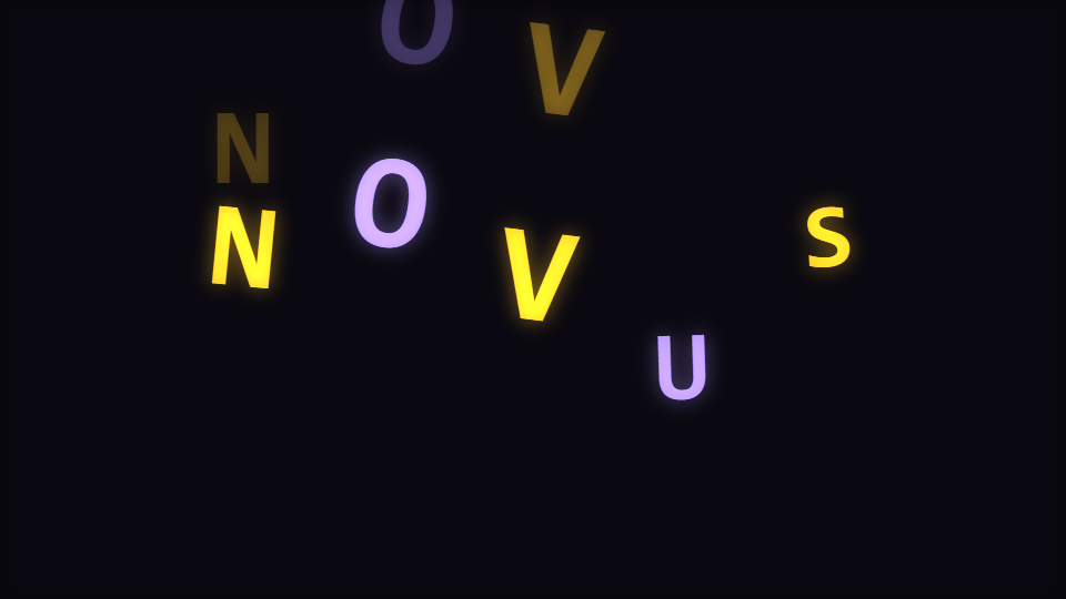Monospaced capital letters arranged along a curve, some raised and rotated more than others