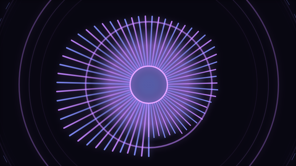 A soft glowing disc at the centre of the frame ringed by a dense fan of short rays