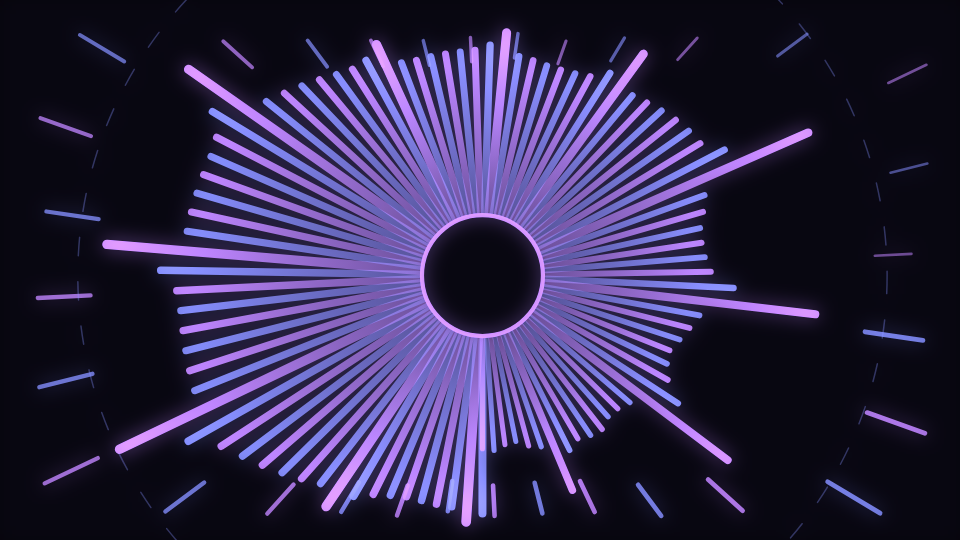 A circular fan of coloured rays radiating outward from a reserved dark centre