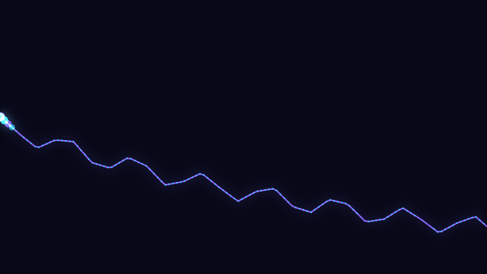 A single smooth curve across the lower half of a dark frame with small peak markers above it