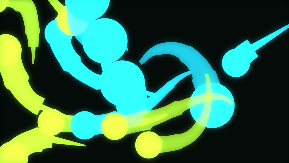 Wide tapering ribbons curving across the frame, wider in places and narrower in others