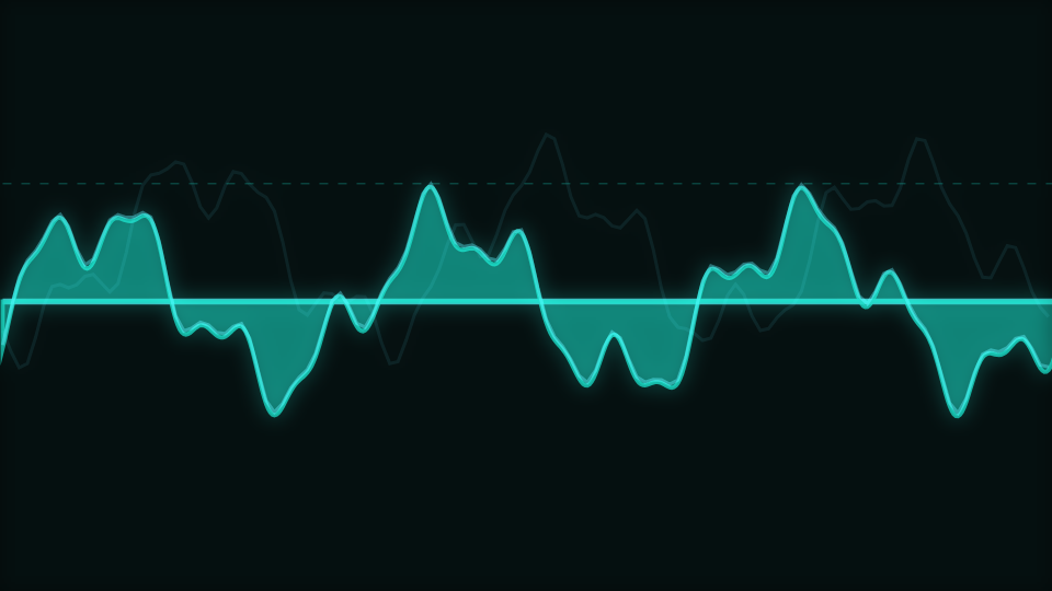 A waveform trace across the middle of a dark frame with the area between it and the centre line shaded